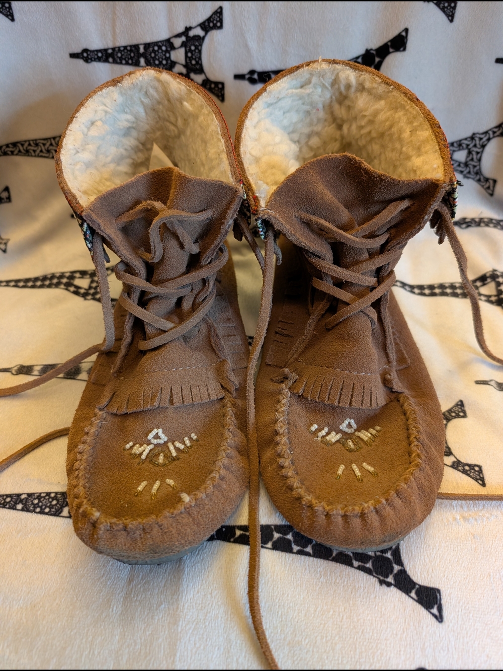 Brown Leather Moccasin Boots with Shearling Lining